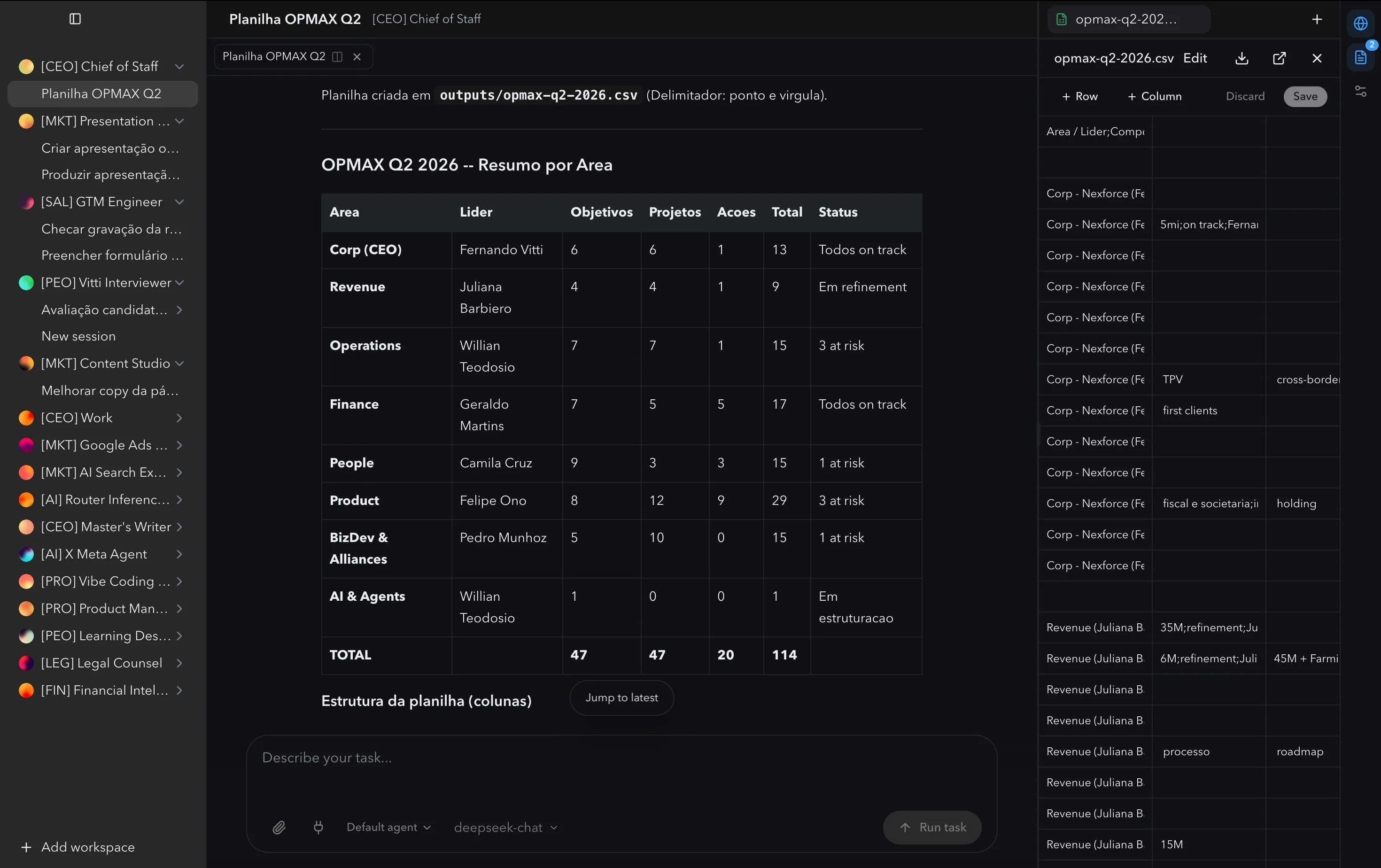 Nexforce Work compilando um relatório